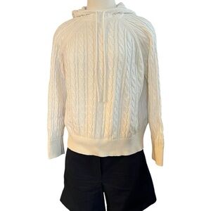 J Crew Cashmere and Cotton Cream Cable Knit Hoodie
